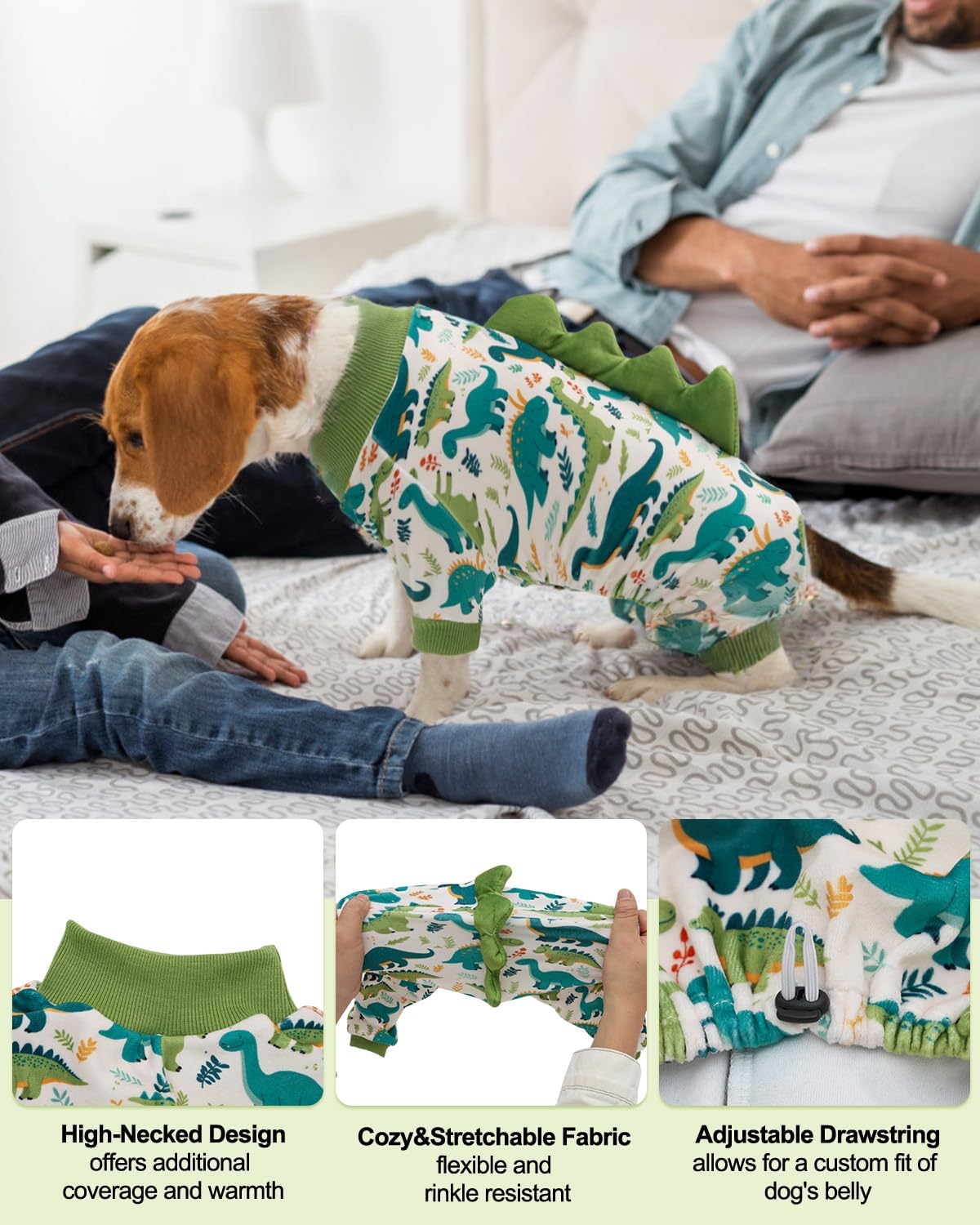 CuteBone Dinosaur Costume Dog Pajamas, Stretchy Spandex Crystal Velvet Sleepwear Coat for Small