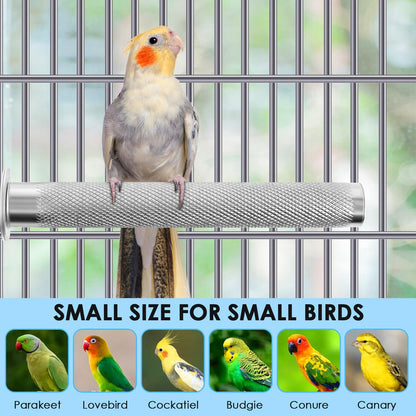KATUMO Conure Perch - Stainless Steel Bird Stand Rough-surfaced Branch for Small Birds (6 x 0.7