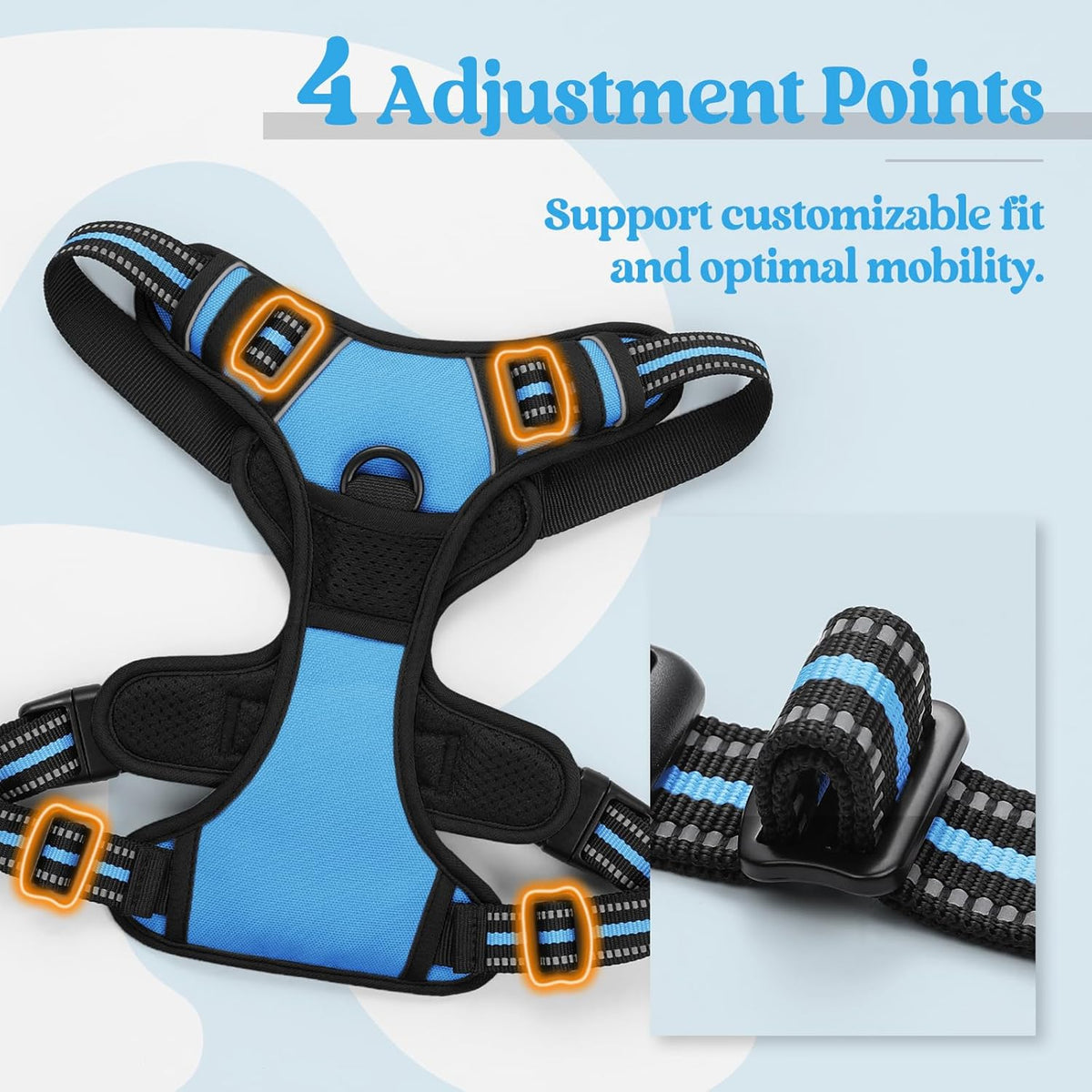 rabbitgoo Dog Harness No Pull with 2 Leash Clips, Adjustable Soft Padded, Reflective Oxford No