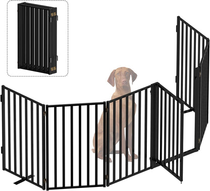 Portable Dog Fence with Door for Indoor Outdoor Use, Free Standing Dog Gate Foldable Design, Metal