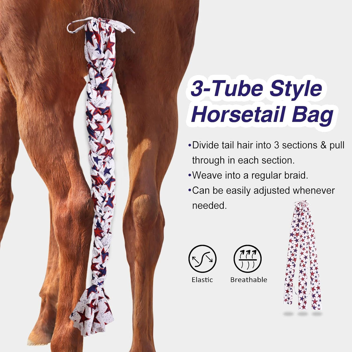 Harrison Howard 3 Tube Stretchy Fabrics Adjustable Closure Lightweight Horse Tail Bag for Horses