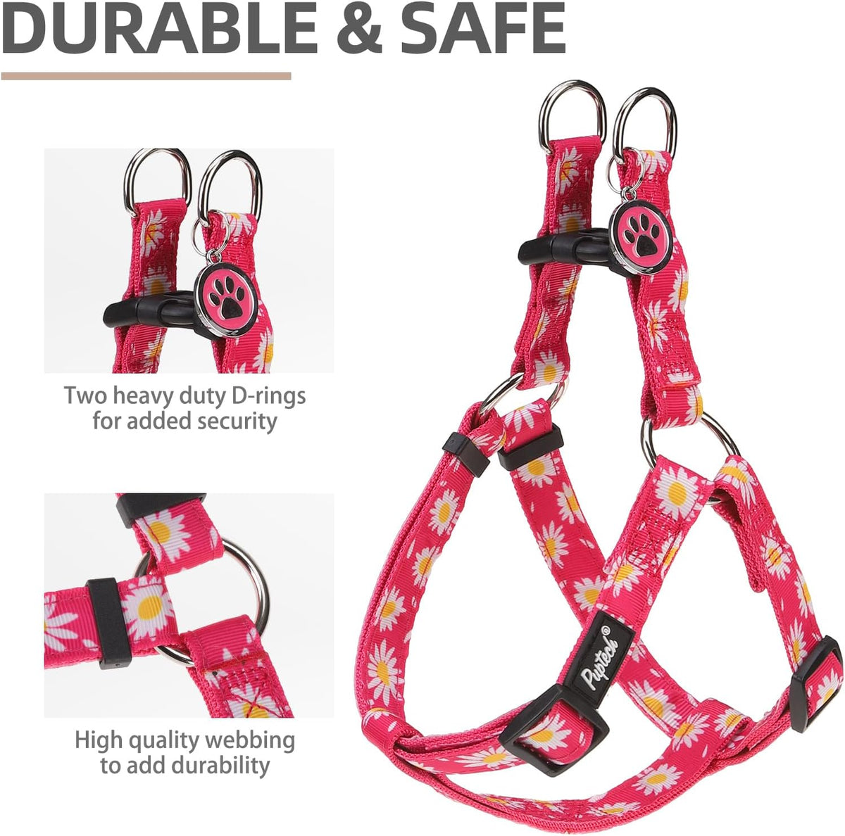 PUPTECK No Pull Dog Harness Soft Adjustable Basic Nylon Step in Puppy Vest Outdoor Walking with ID