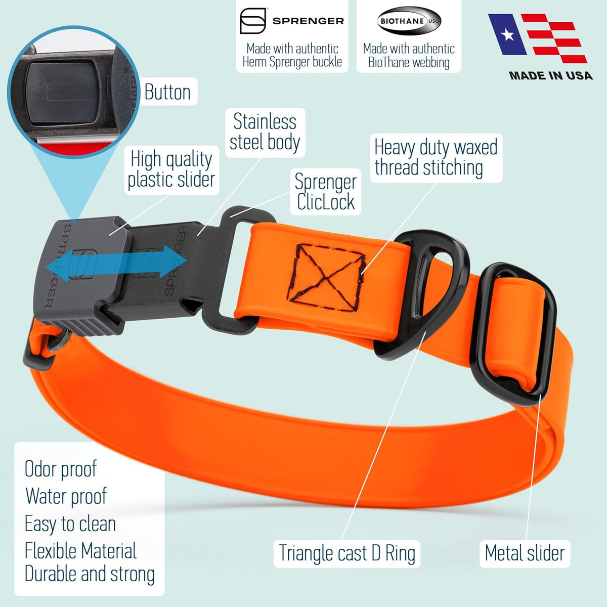 Dogline Biothane Waterproof Dog Collar with Herm Sprenger Stainless Steel Quick Release Buckle