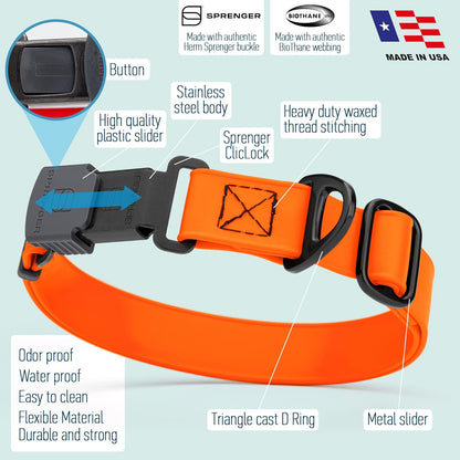 Dogline Biothane Waterproof Dog Collar with Herm Sprenger Stainless Steel Quick Release Buckle