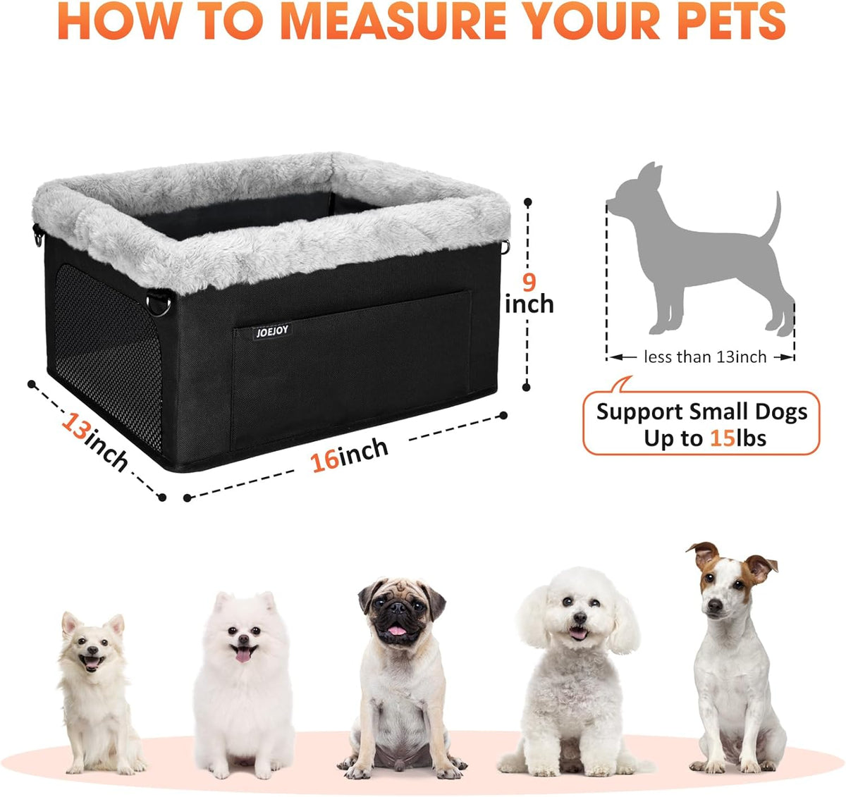 JOEJOY Deluxe Dog Booster Seat with Sturdy Metal Frame and Safety Leash for Small Pets up to 20 lbs