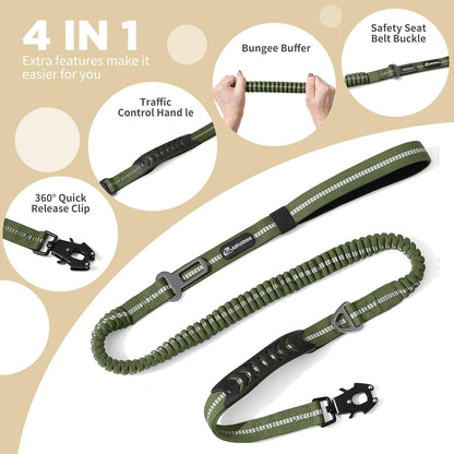 Heavy Duty Tactical Bungee Dog Leash, 4-6FT Shock Absorbing Tactical Dog Leash with 2 Padded