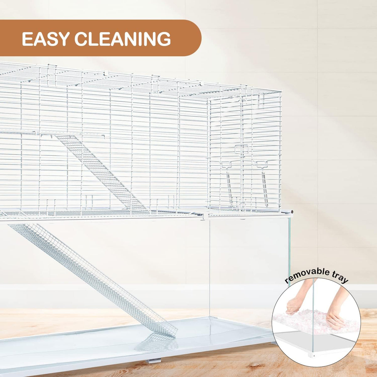 OIIBO 3 Tiers Large Hamster Cages, Glass Hamster Cage Habitat with Openable Wire Topper, Gerbil