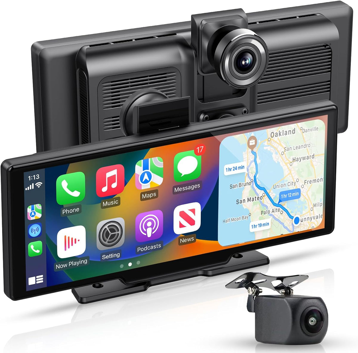 Apple carplay & Android Auto,Wireless Double din 10.26 inch Dash Cam with Front Camera and Backup