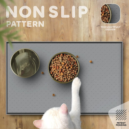 Dog Food Mat - 24x15 Raised Edges Dogs Mat for Food and Water Prevent Spill, Waterproof Cat Food