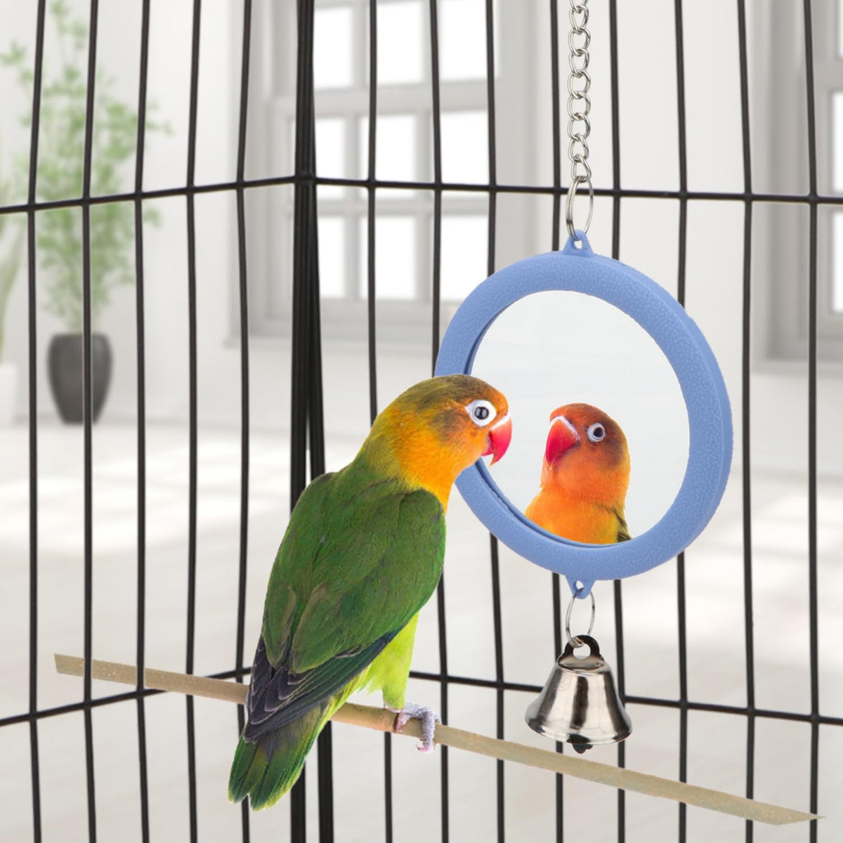Hypeety Pet Bird Mirror with Bell Interactive Parrot Toy Bird Cage Mirror for Cockatiel Parakeets