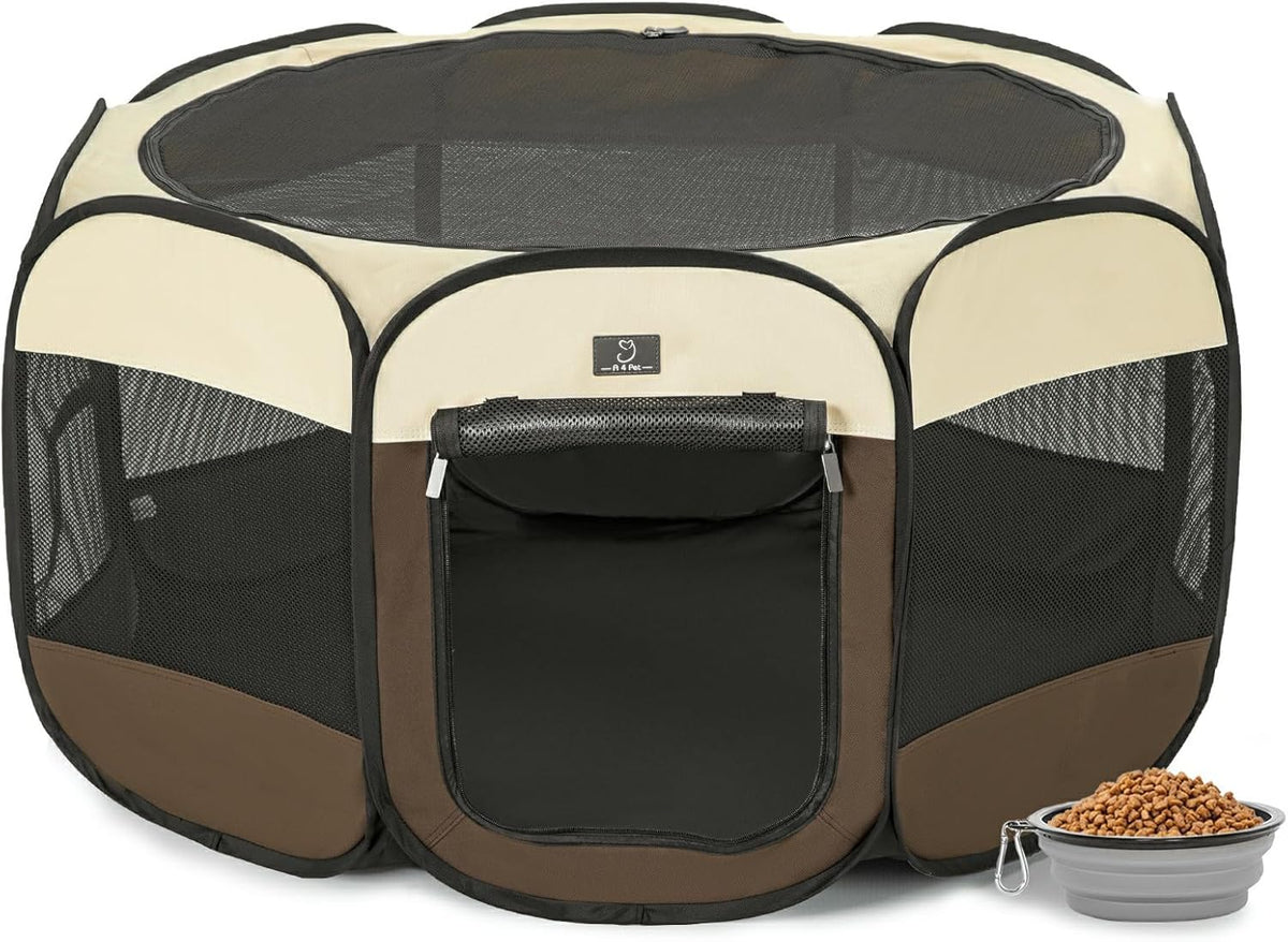 A4Pet Puppy Playpen, 39.5” Pet Playpen with Bowl, Suitable for Puppies, Kittens, and Small Animals