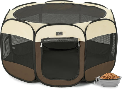 A4Pet Puppy Playpen, 39.5” Pet Playpen with Bowl, Suitable for Puppies, Kittens, and Small Animals