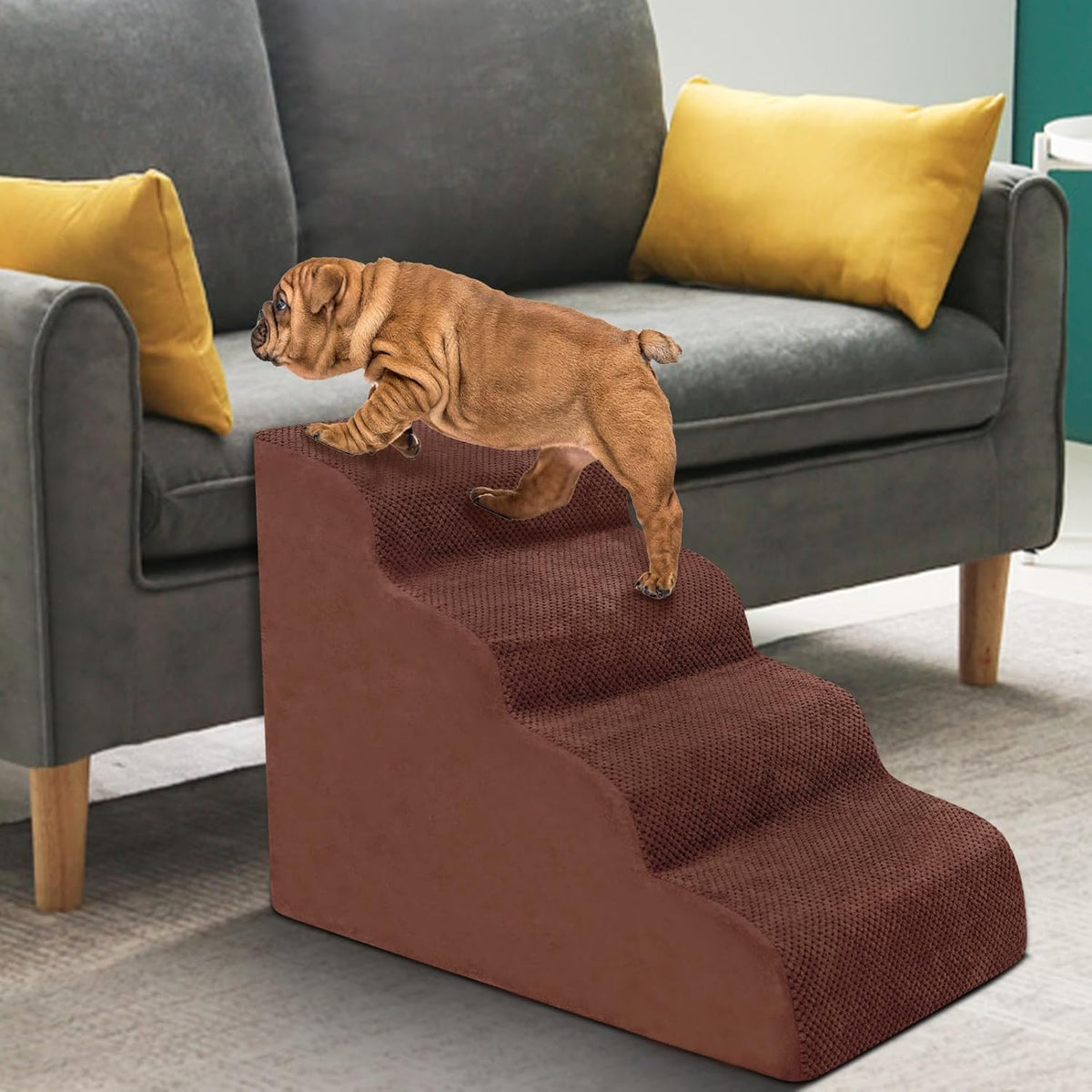 Dog Stairs for Small Dogs - High Density Foam Pet Steps, Extra Wide Dog Ramp with Non-Slip Bottom