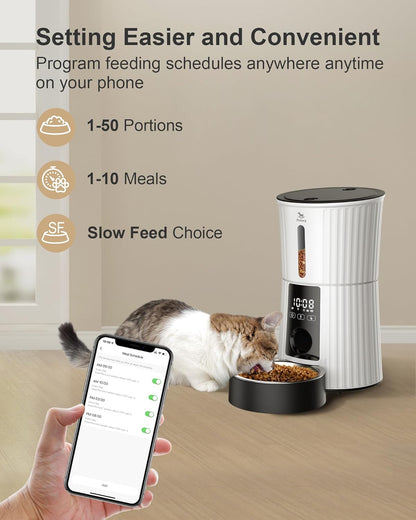 Petory Automatic Cat Feeders Wi-Fi - 4L Dry Food Dispenser for Cats and Dogs 10 Meals per Day Smart