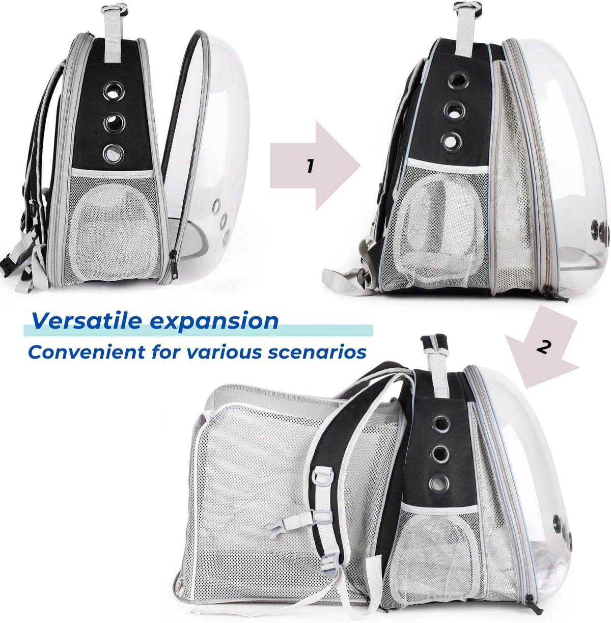 Lollimeow Cat Carrier Backpack, Bubble Dual Expandable Backpack Carrier, Pets and Small