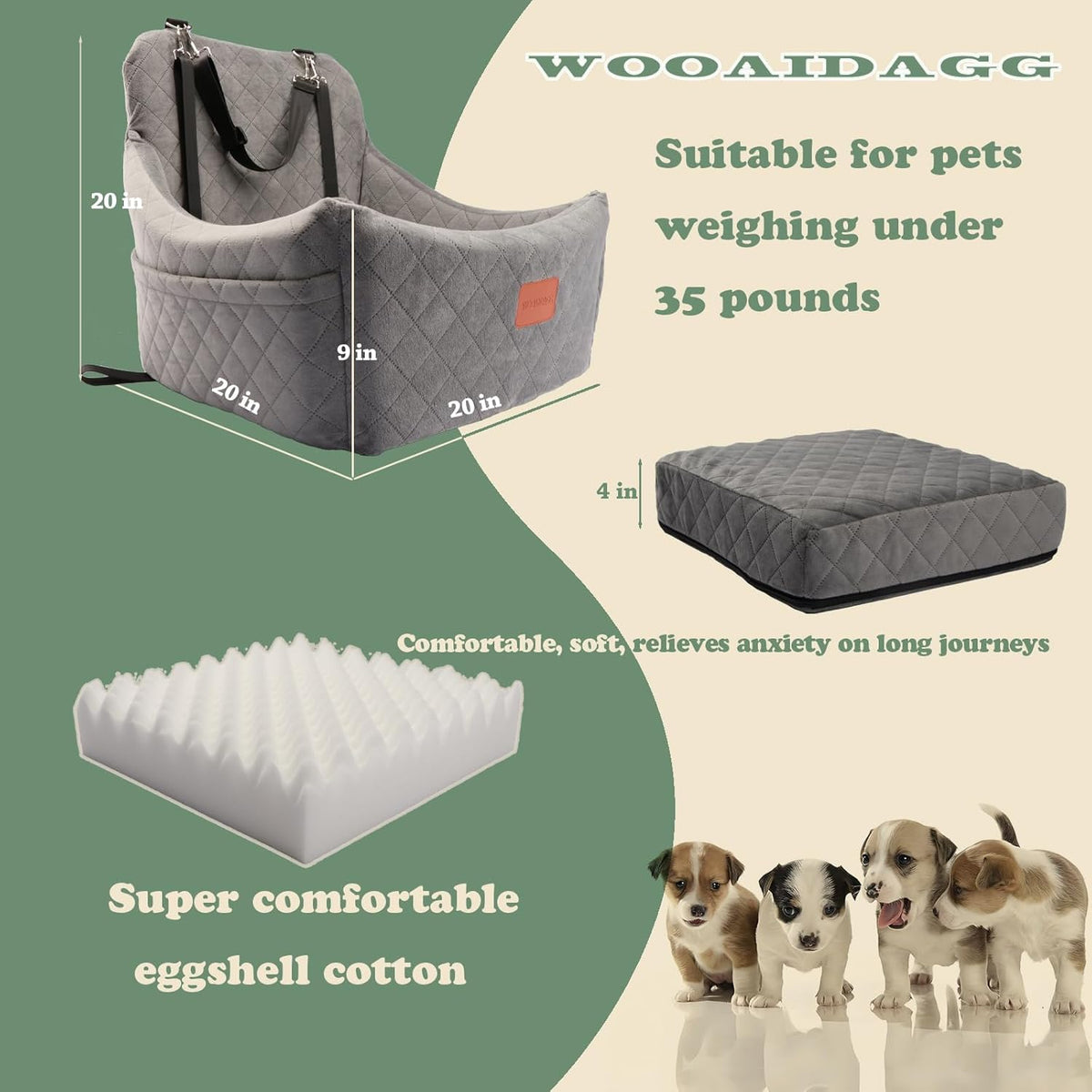 Dog Car Seat for Medium Sized Dog,Pet Travel Car Bed with Seat Belt Channle,Fully Detachable and