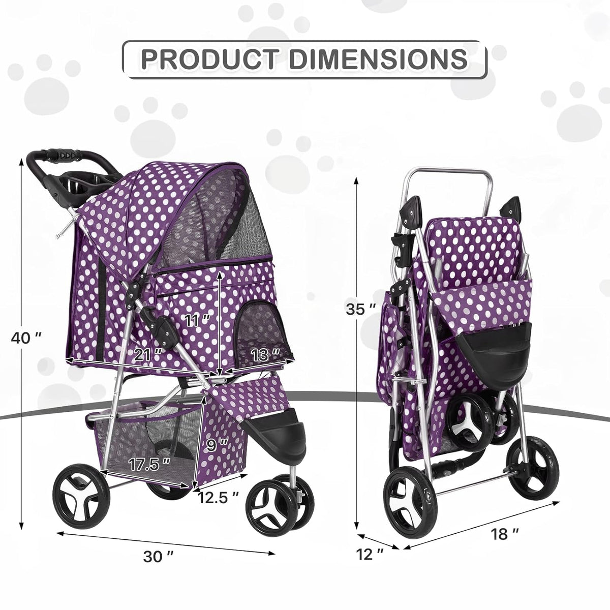 MoNiBloom 3 Wheels Pet Dog Cat Stroller for Small Medium Dogs Cats, Foldable Jogger Stroller
