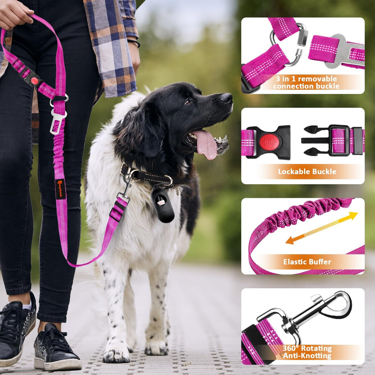 Removable Dog Seat Belt Harness for Car, 3 in 1 Pet Dog Car Seatbelt Leash, Retractable Restraint