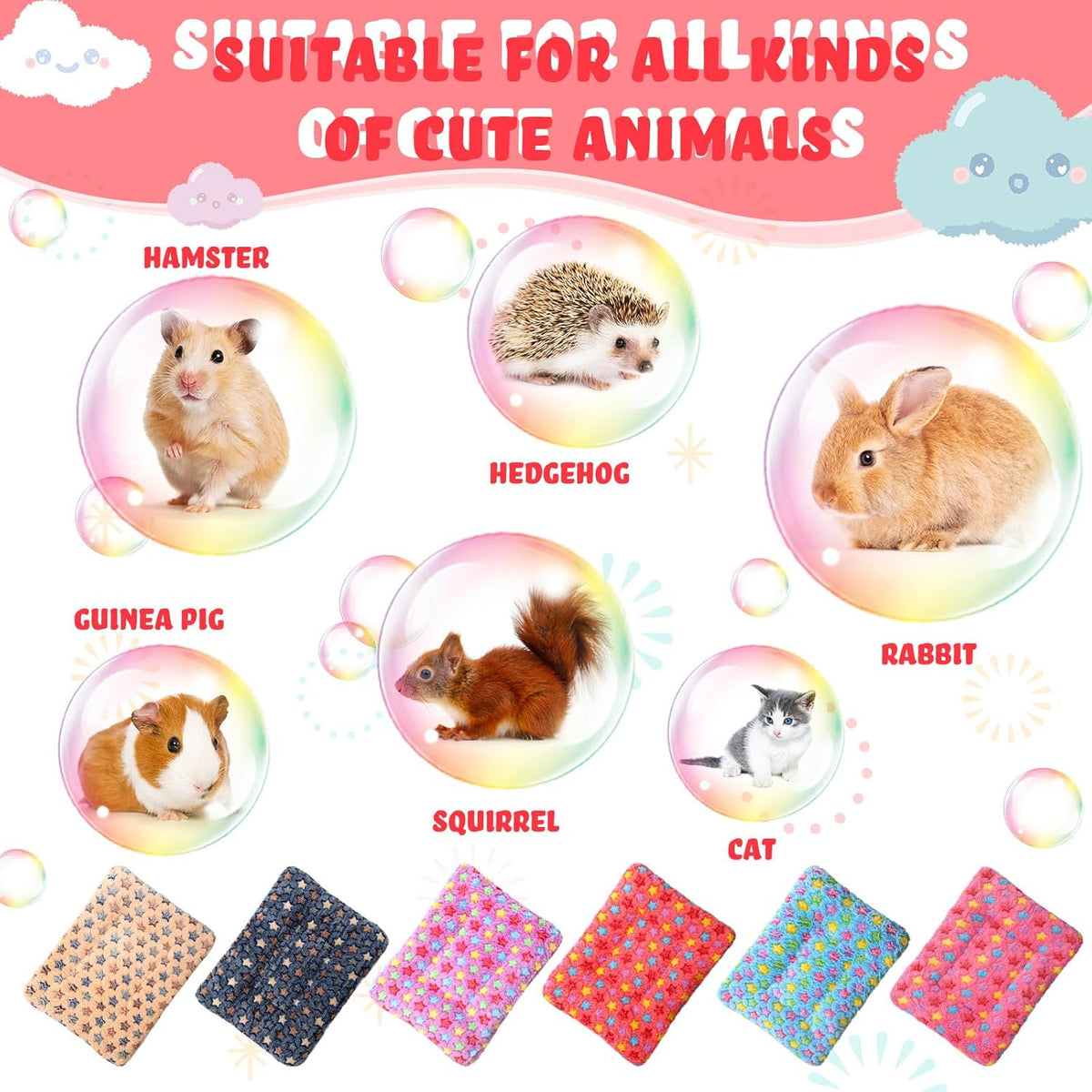 Yulejo 6 Pieces Guinea Pig Bed Mats with Cleaning Dustpan Brush Washable Plush Cage Lines Soft