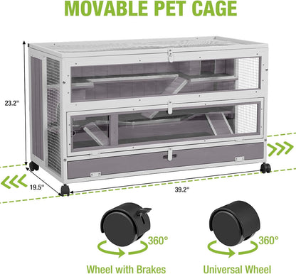 GUTINNEEN Guinea Pig Cages - Metal Iron Frame, Hamster Cage with Chew-Proof Aluminum Edges, Movable