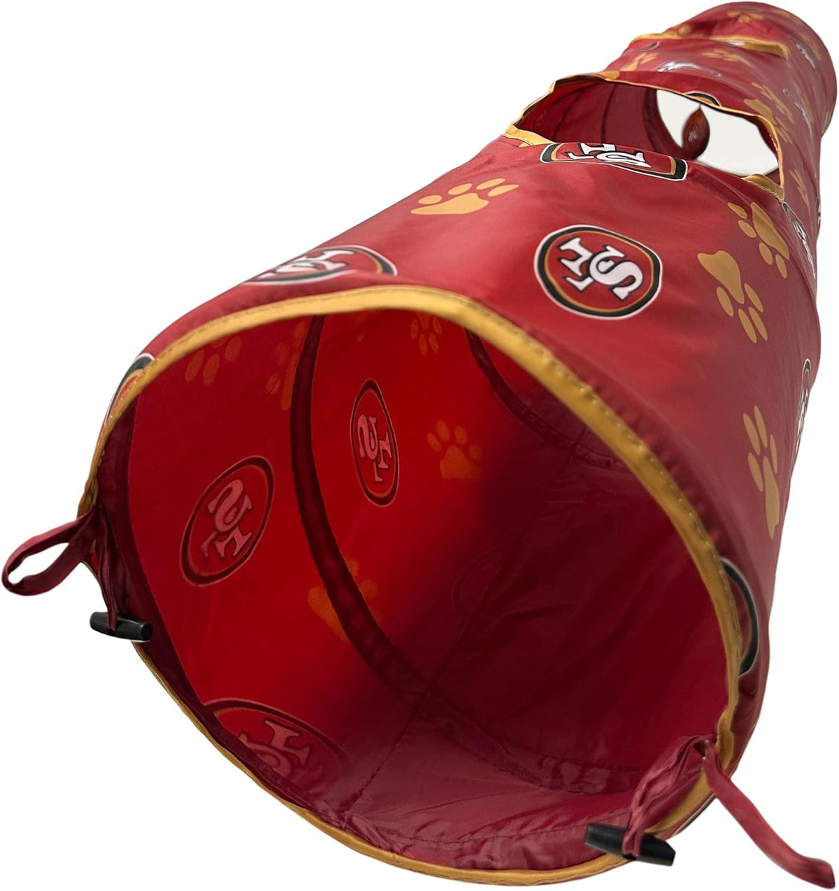 NFL San Francisco 49ers Cat Tunnel Tube Toy with Plush Football Catnip and Feathers Collapsible
