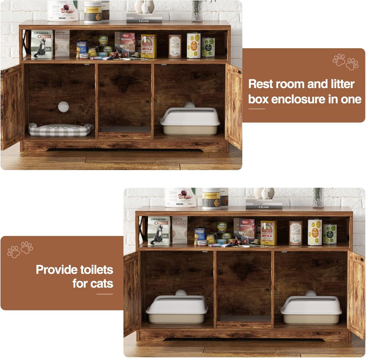 Cat Litter Box Enclosure for 2 Cats, 47" Double Hidden Litter Box Furniture with Scratch Pad