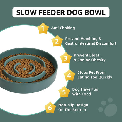 8.2inch Ceramic Slow Feeder Dog Bowl for Medium and Large Breed, Puzzle Dog Food Dish