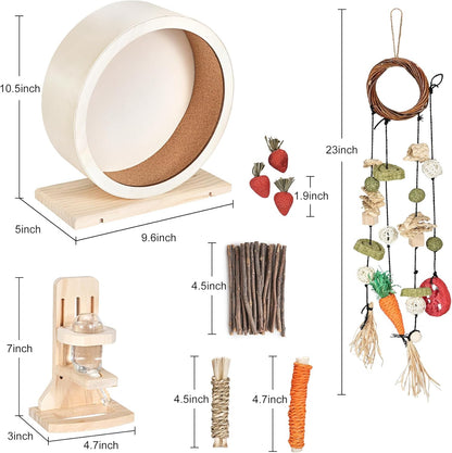 antiai 9.8 Inch Wooden Hamster Exercise Wheel Set,Silent Wheel Quiet Spinner Hamster Running