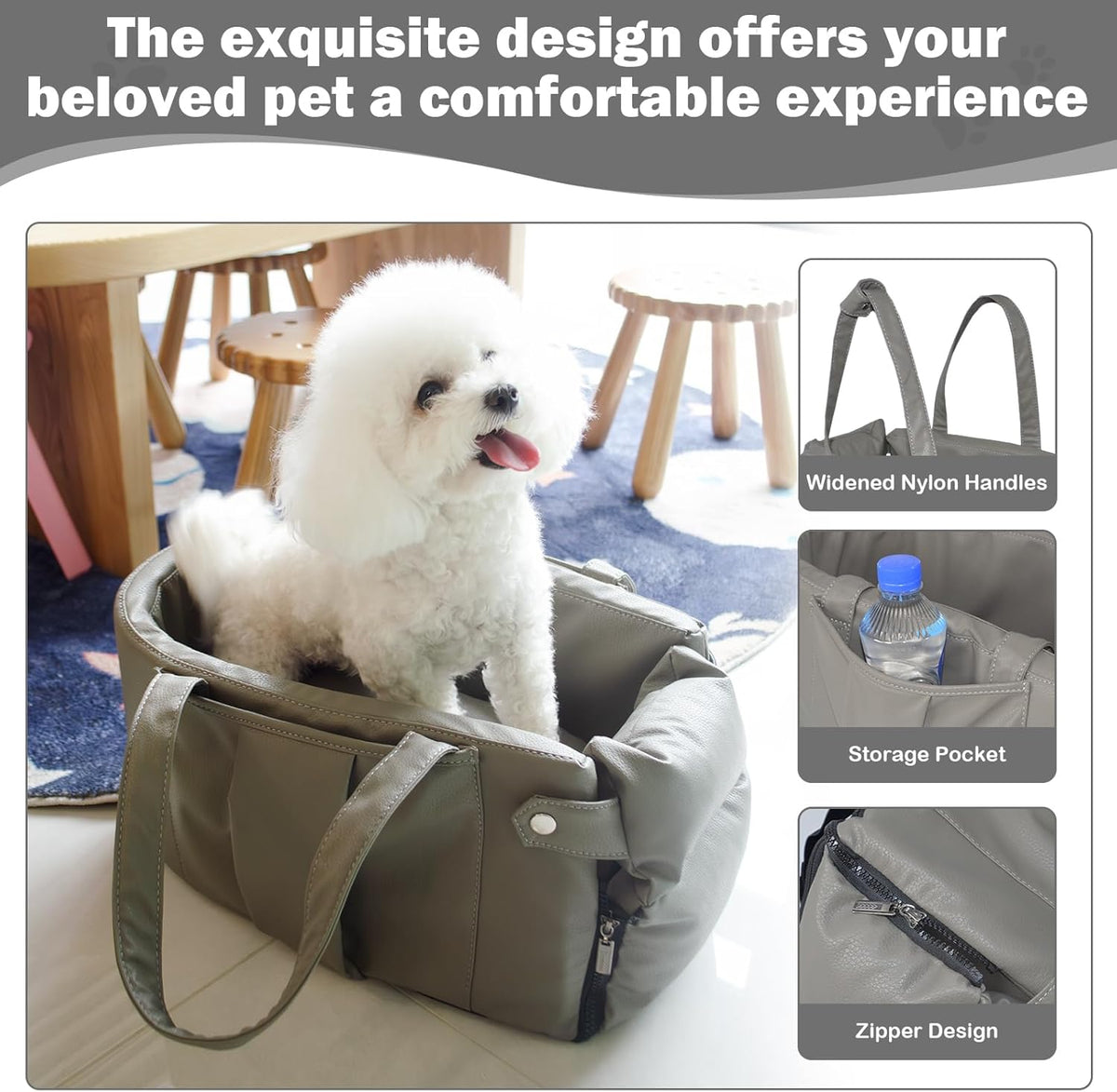 2 and 1 Center Console Dog Car Seat & Carrier for Small Dogs, Large Leather Dog Car Bed with
