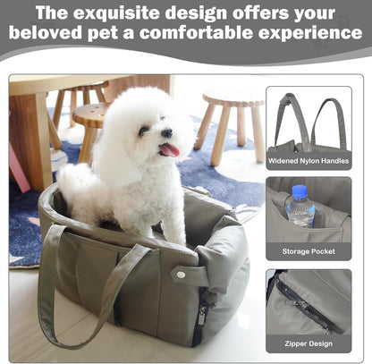 2 and 1 Center Console Dog Car Seat & Carrier for Small Dogs, Large Leather Dog Car Bed with
