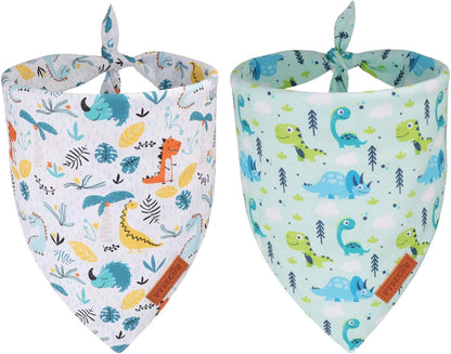 PTDECOR Dinosaurs Dog Bandana, Dinosaurs Design Reversible Pet Scarf Bib, Premium Durable Fabric