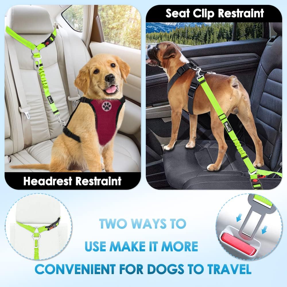 SlowTon Dog Seat Belt for Car, 2 Pack Dog Car Harness Seatbelt Adjustable with Elastic Bungee