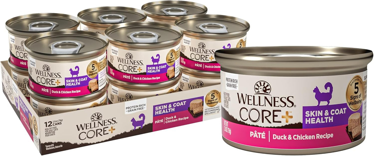 Wellness CORE+ Skin & Coat Pate Adult Wet Cat Food, Natural, Protein-Rich, Grain Free, 2.8 Ounce