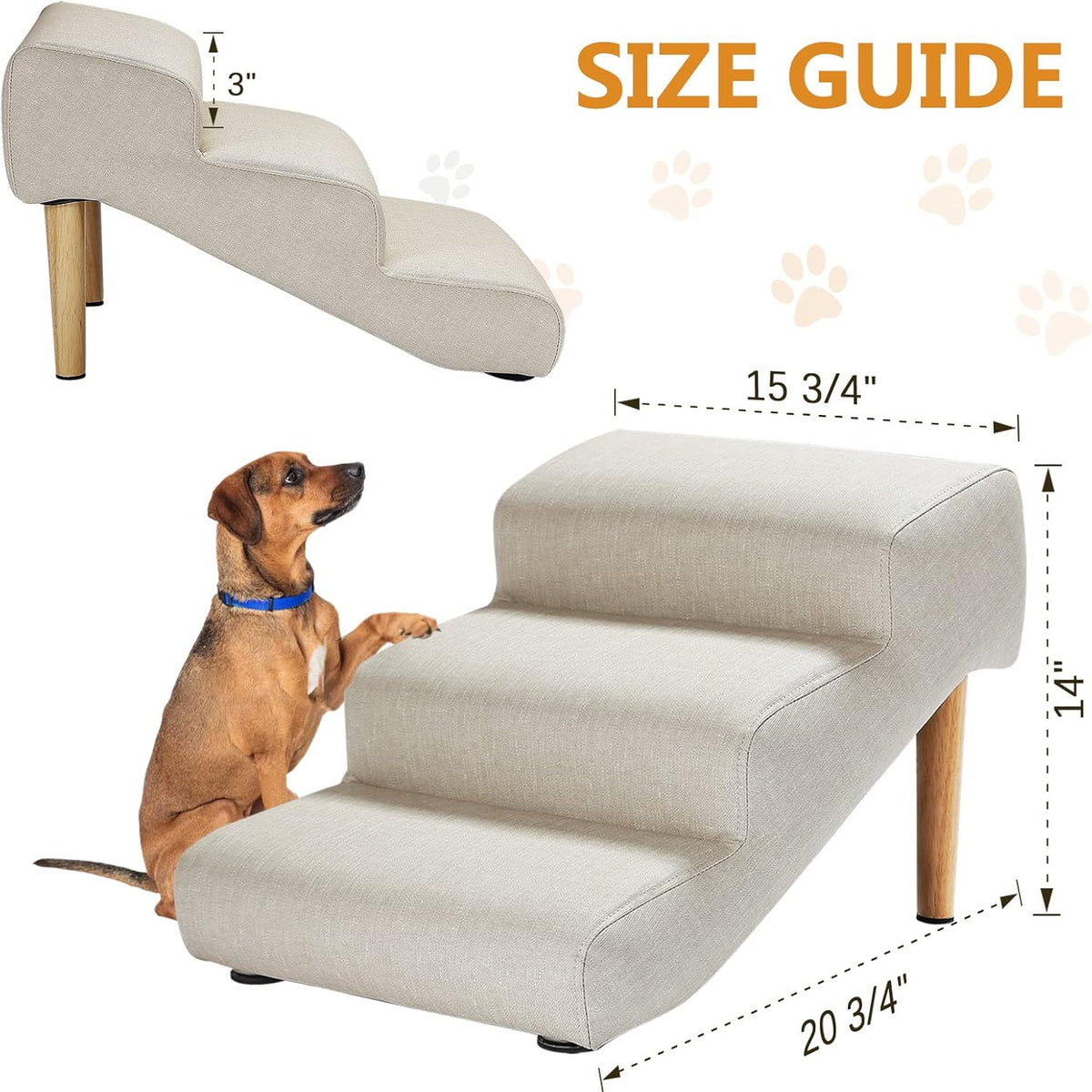 Senneny Imitation Linen Faux Leather Dog Stairs, for Pets up to 150 lbs, Waterproof, Scratch