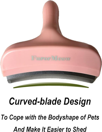 Pet Deshedding Tool with Curve Blade, Cat Grooming Brush, Tight V-shaped Teeth Shedding Comb for