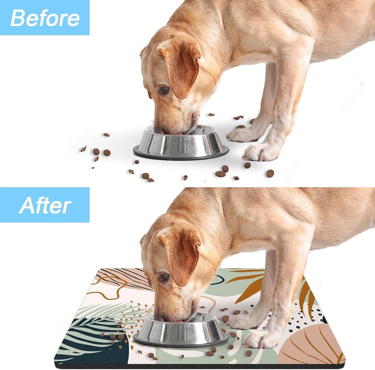Rnivvi Dog Food Mat, 16" x 24" Boho Absorbent Dog Cat Bowl Mat for Food and Water, Cute Anti-Slip