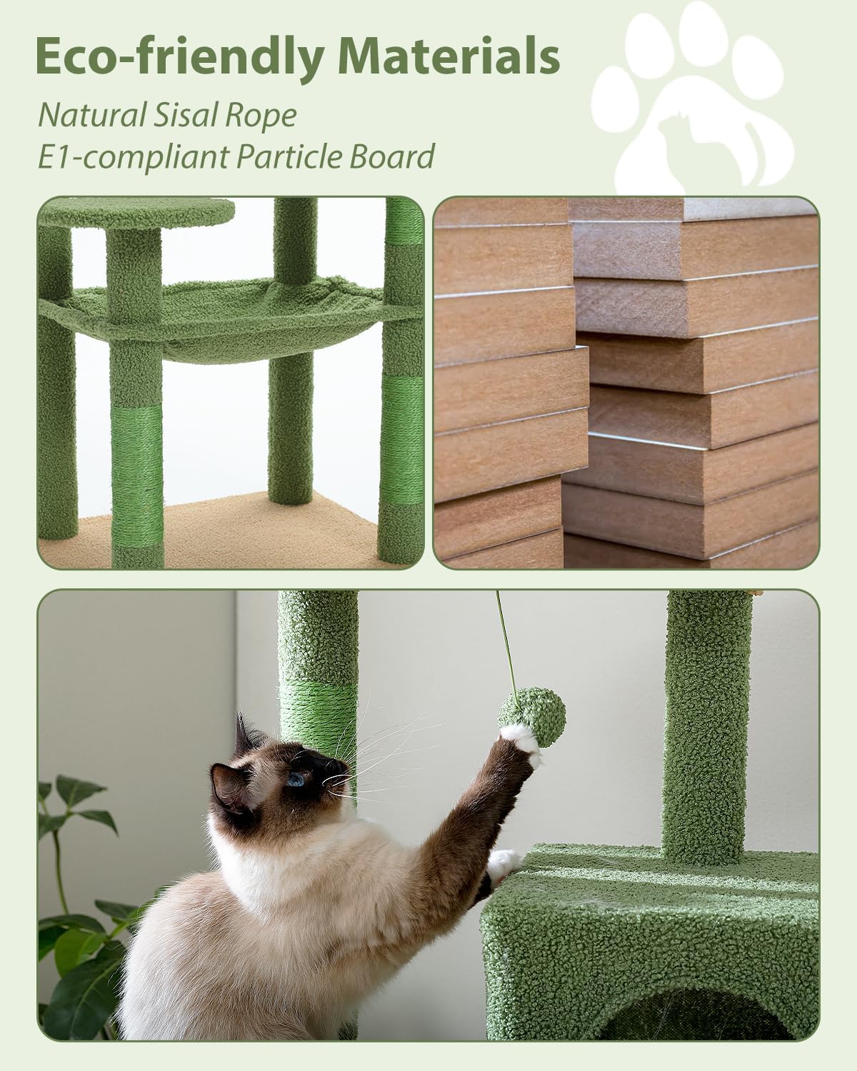 Cactus Cat Tree for Large Cats with Metal Plush Big Hammock, 56.3" Cat Tower for Indoor Cats with 2