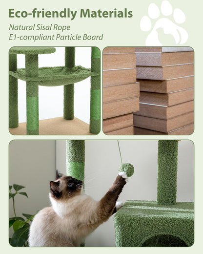 Cactus Cat Tree for Large Cats with Metal Plush Big Hammock, 56.3" Cat Tower for Indoor Cats with 2
