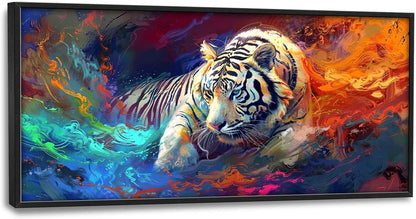 Quorin White Tiger Large Wall Art Abstract Colorful Tiger Animal Pictures Wall Decor Canvas Print