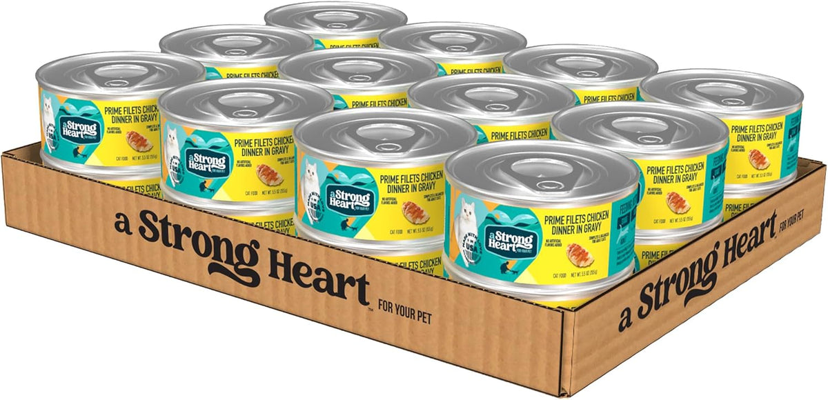 A Strong Heart Canned Wet Cat Food, Prime Filets Chicken Dinner in Gravy - 5.5 oz Cans (Pack of