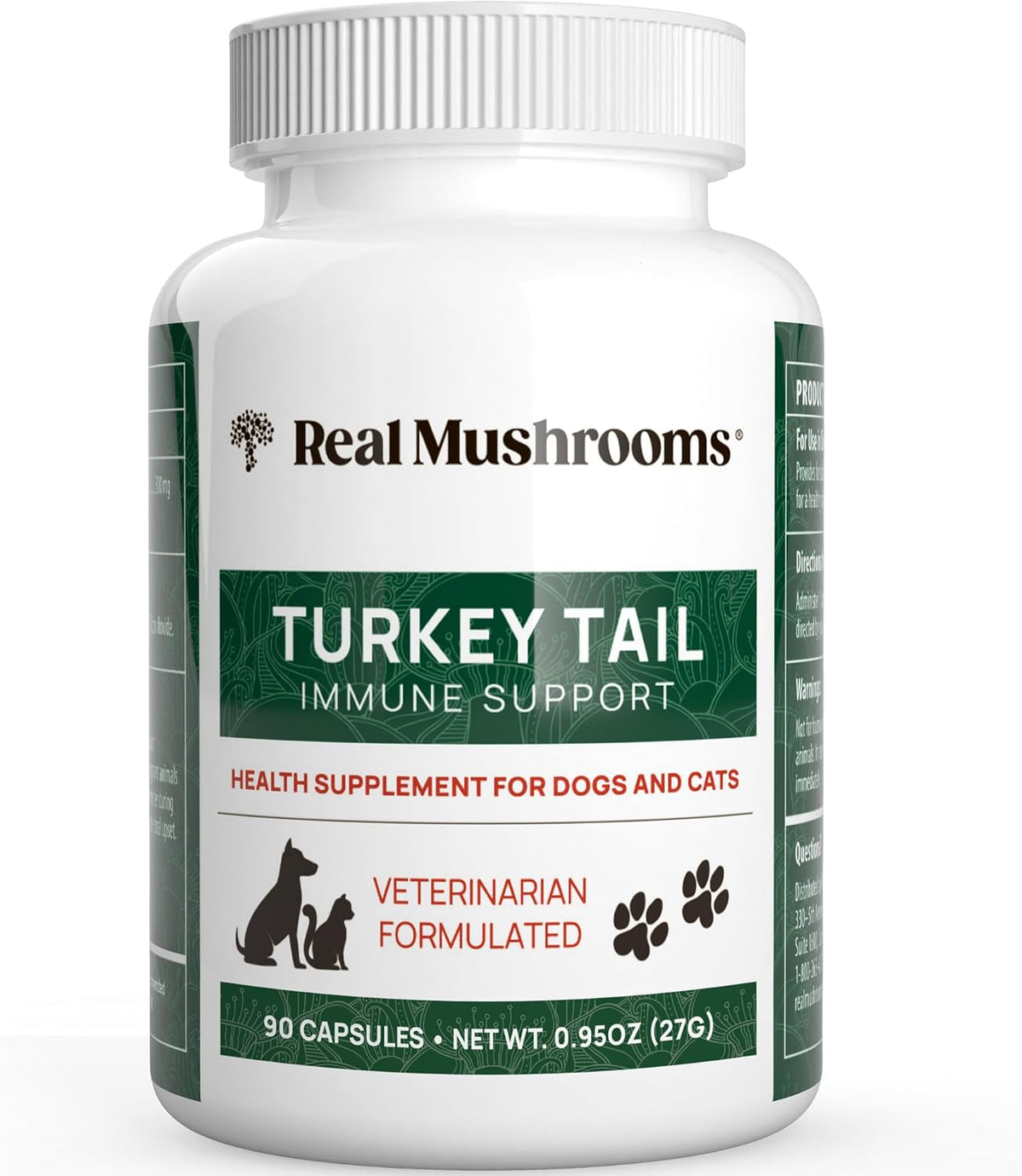Real Mushrooms Turkey Tail Capsules for Pets –Cat Probiotics & Dog Vitamins – Organic Mushroom