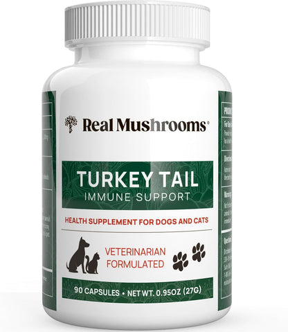 Real Mushrooms Turkey Tail Capsules for Pets –Cat Probiotics & Dog Vitamins – Organic Mushroom