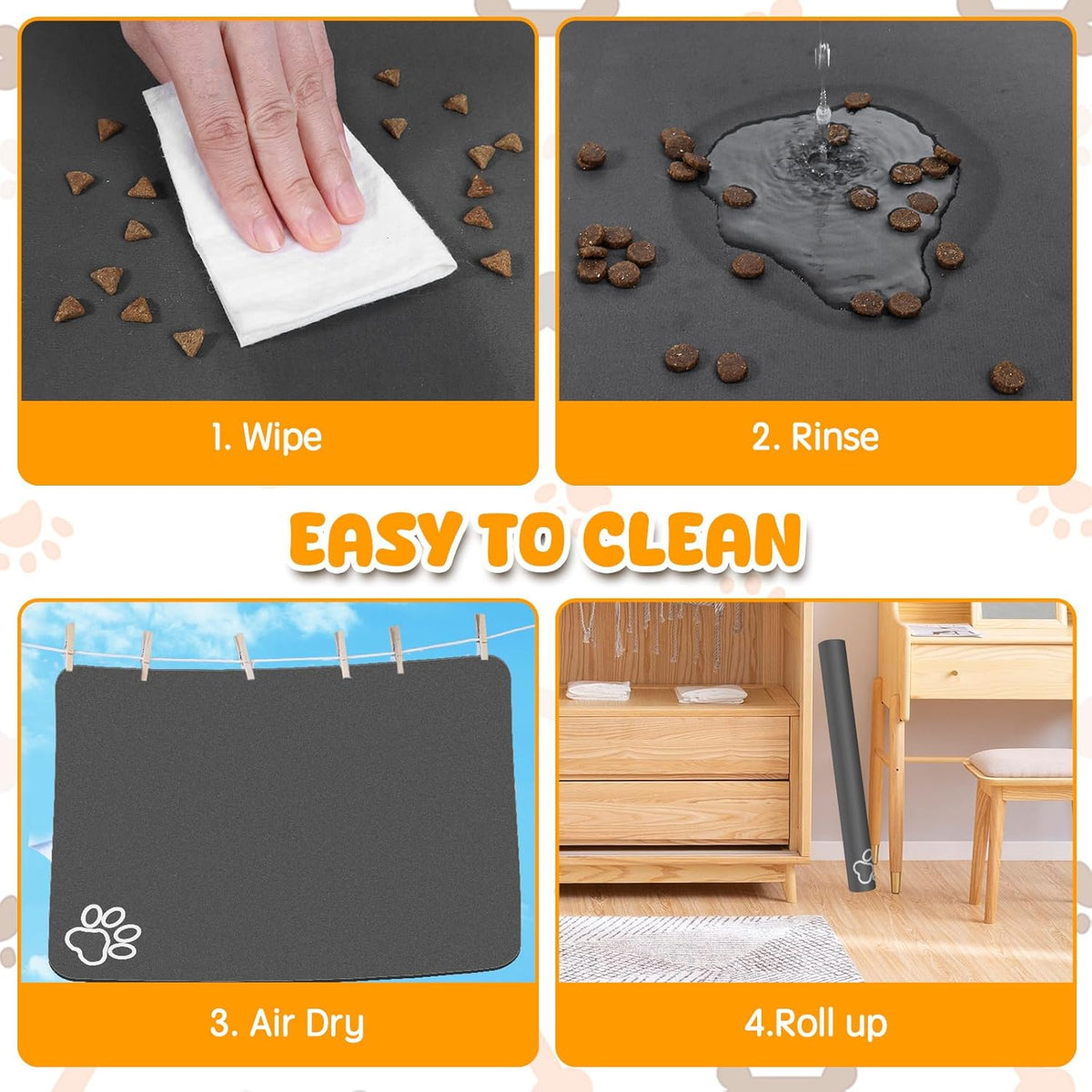 Dog Food Mat, 36" x 24" Extra Large Absorbent Dog Mat for Food and Water, Non Skid Cat Bowl Mat, No