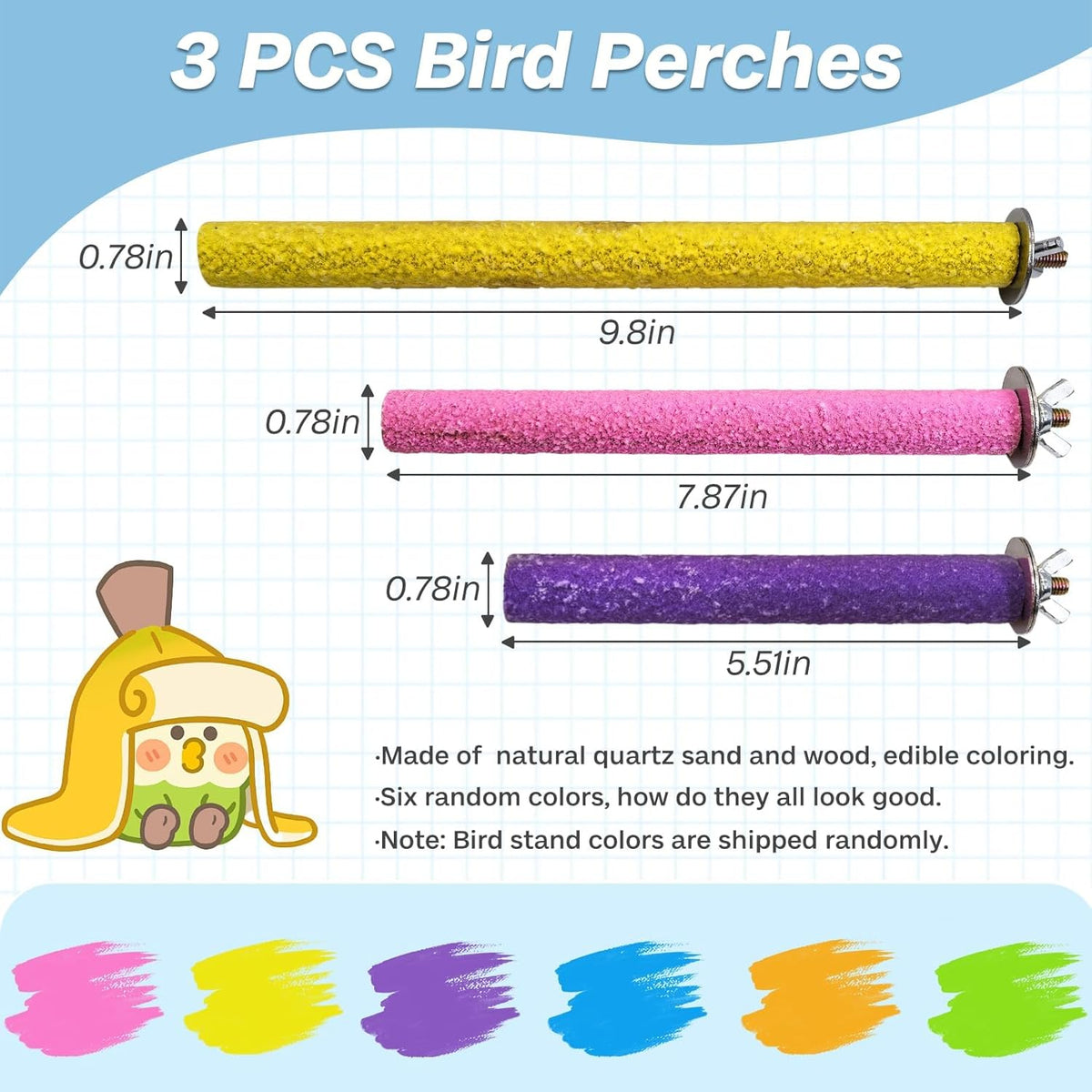PIVBY Wood Bird Cage Perch Colorful Parrot Stand Toy Platform Paw Grinding Stick for Small