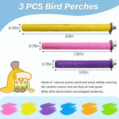PIVBY Wood Bird Cage Perch Colorful Parrot Stand Toy Platform Paw Grinding Stick for Small