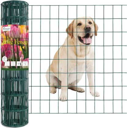 Green PVC Coated Welded Wire Fence 24 Inch x 25 Foot, 2 Inch x 3 Inch 16GA, Garden Border Fencing