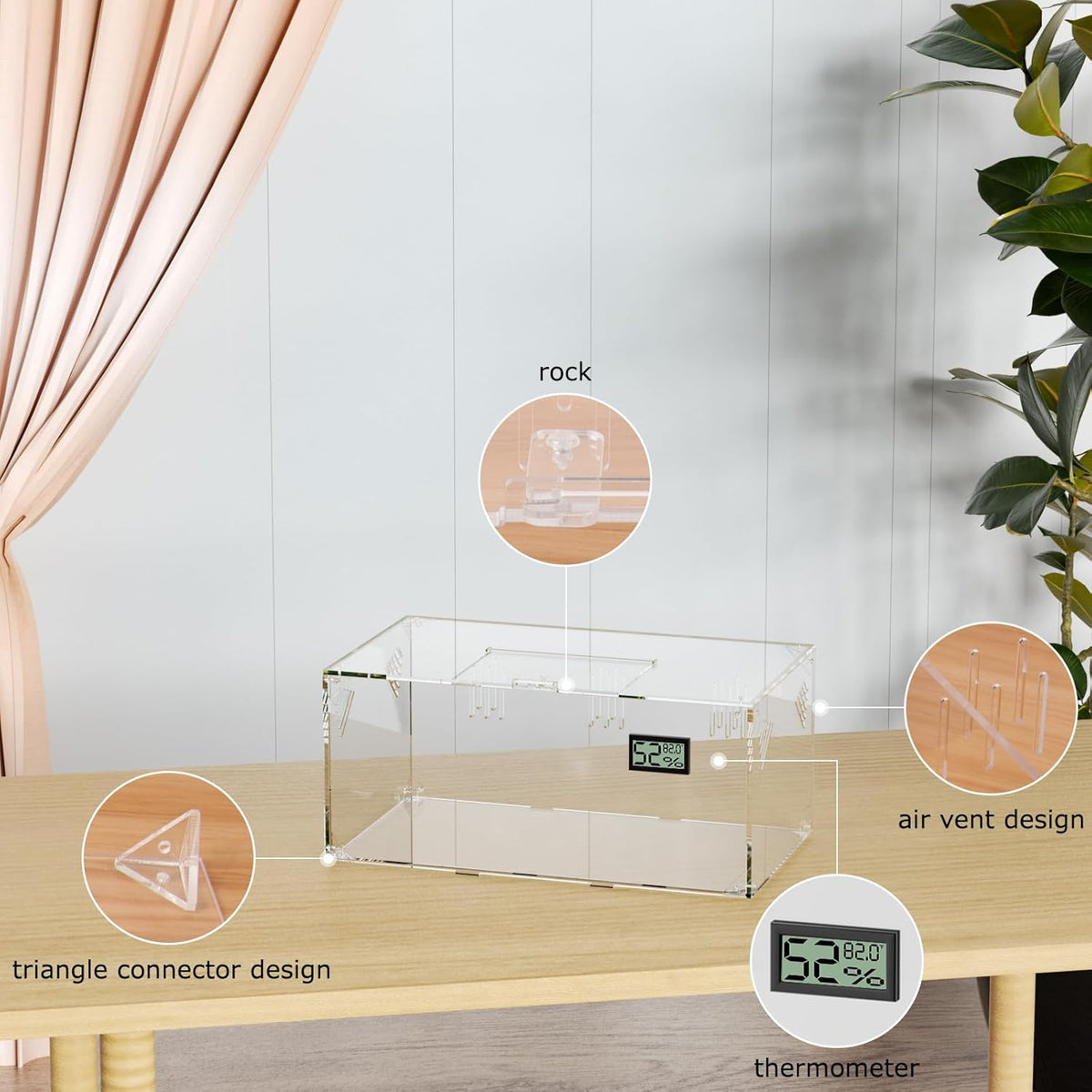 Acrylic Tarantula Enclosure, Reptile Terrarium Breeding Tank w/Temperature Hygrometer,Habitat