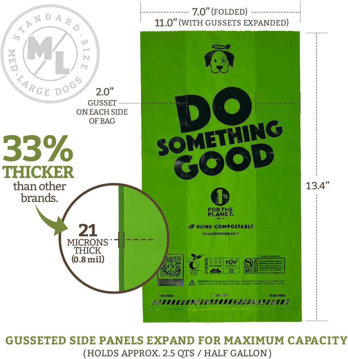 Doggy Do Good Poop Bags | Dog Waste Bags | Unscented, USDA Certified Biobased, Thick & Leak Proof