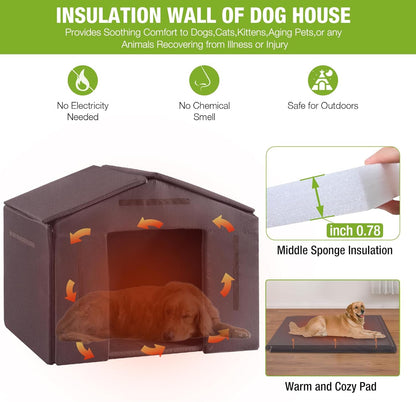 Dog House Outdoor Large Insulated Dog Kennel with Liner for Winter Waterproof Dog Cage for Small &