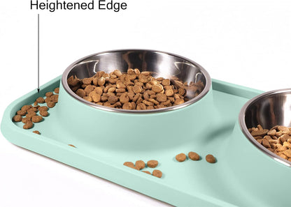 Cat Food Bowls, Cat Bowls Non-Skid and Non-Spill Silicone Pads with PP Stand, Removable Stainless